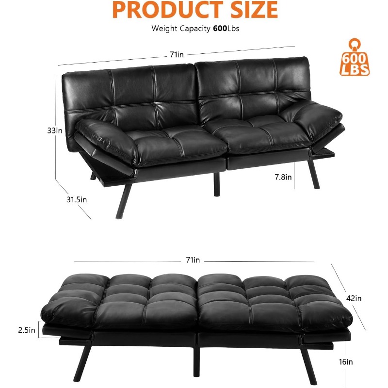 Title 3, Futon-Schlafsofa – Ledersofa, Futon-Couch, Memo...