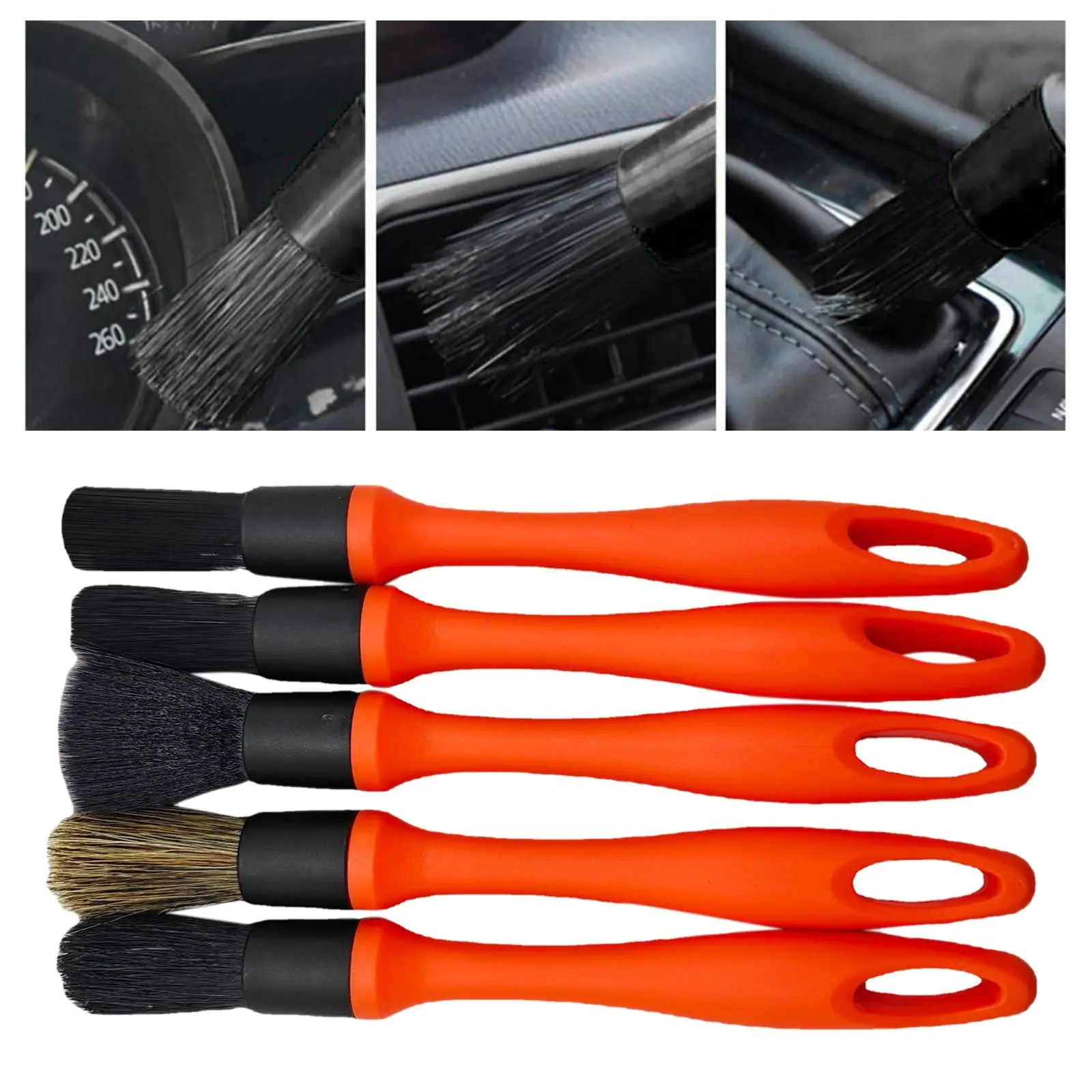 5Pcs Car Detailing Brush Replaceable Tool Multipurpose Dust Removal Brush for Wheel Automotive Console Dashboard Air Vent