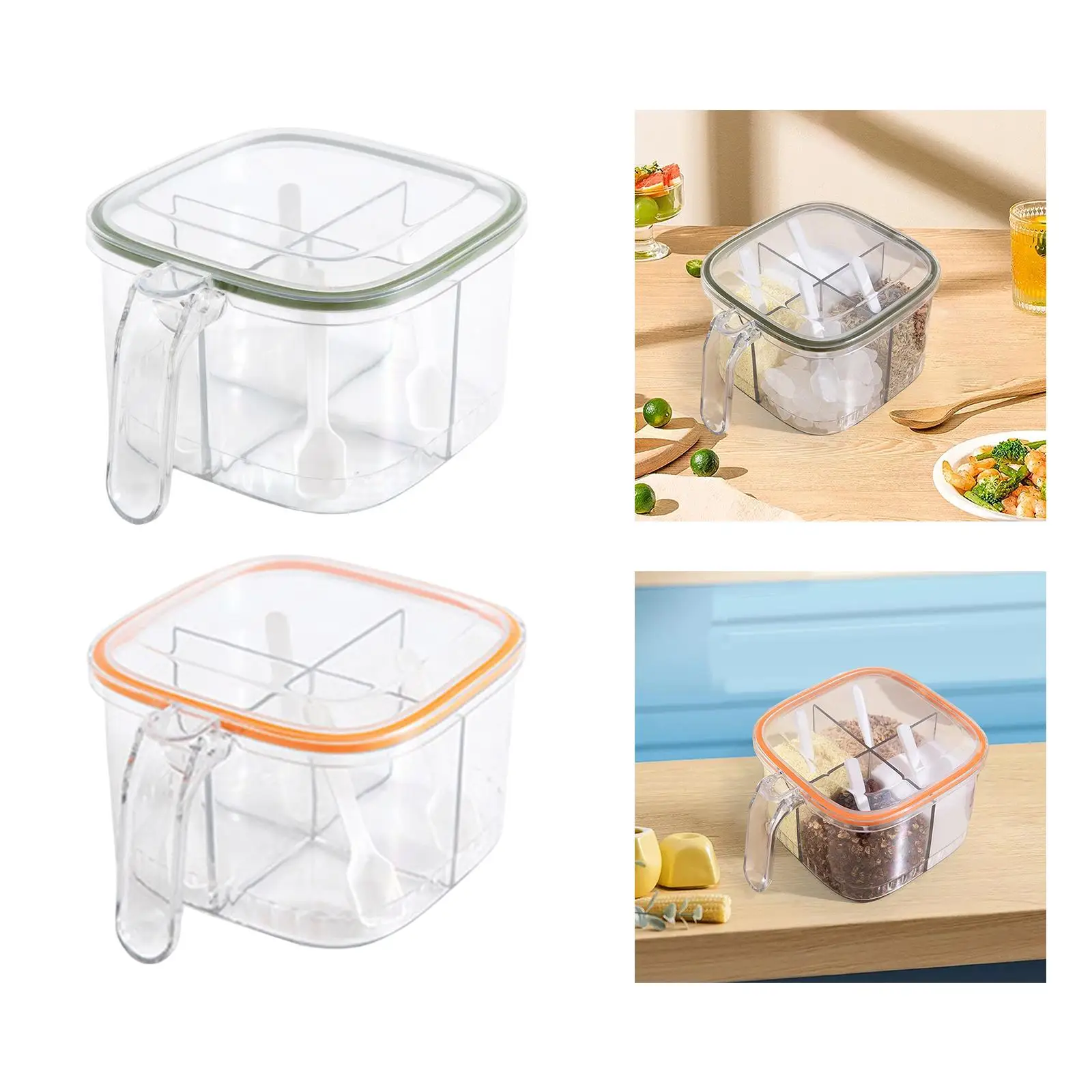 Seasoning Box 4 Compartments Reusable Spice Storage Container with Lid Condiment Canisters Condiment Jar Dustproof