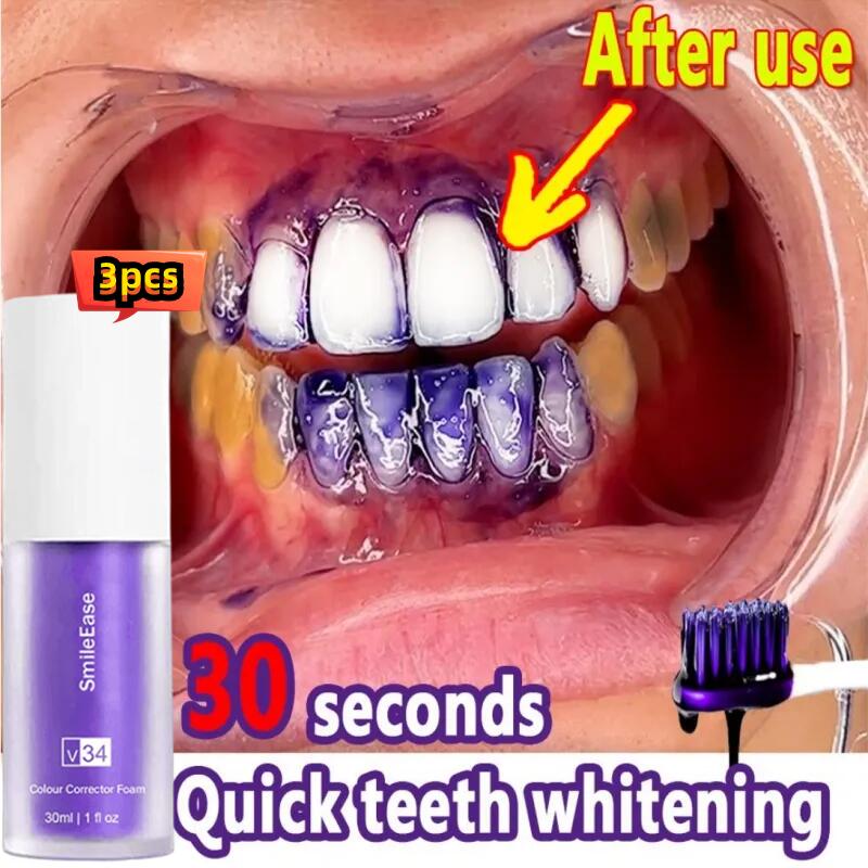 Best of 1 / 3pcs V34 Teeth Whitening Purple Corrector Removal Plaque Stain Reduce Yellowing Oral Toothpaste Enamel Clean Care Easy Smile Reviews & Tips