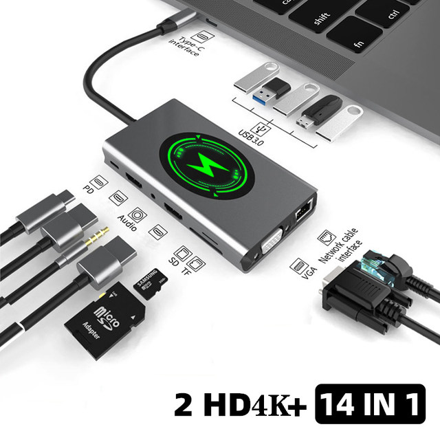 Macbook Pro Air用のドッキングステーションタイプC,Hdmi互換アダプター,otg vga rj45 lan,マルチポート,USB  3.0,pd USB-C,スプリッタースプリッター