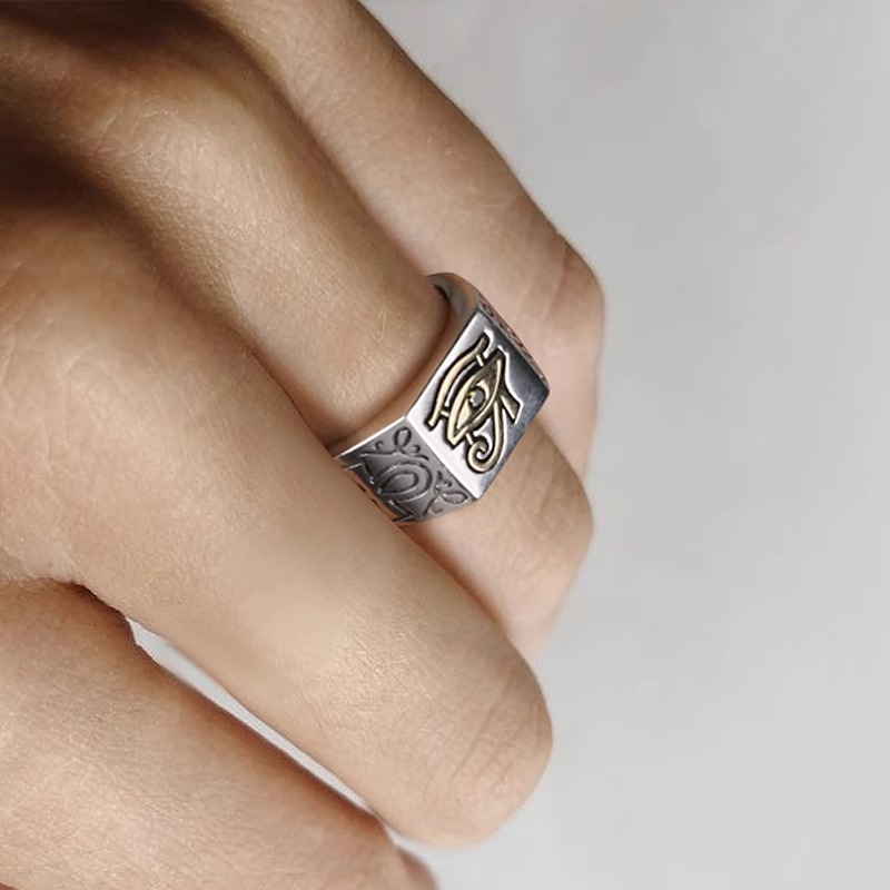 HX Silber Farbe Herren Ring Europäischen und Amerikanischen Retro Auge des Horus Ägyptischen Pharao Ring INS Weiblichen Trend Schmuck – Detail 3