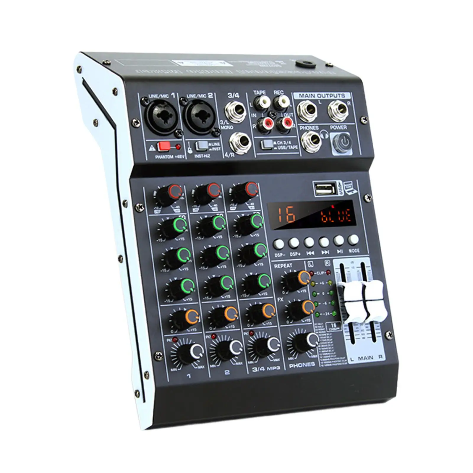 Studio Audio Mixer with 16 Sound Effects Digital Line Mixer Console for Karaoke Interface Mixing Board Wedding PC Karaoke Music