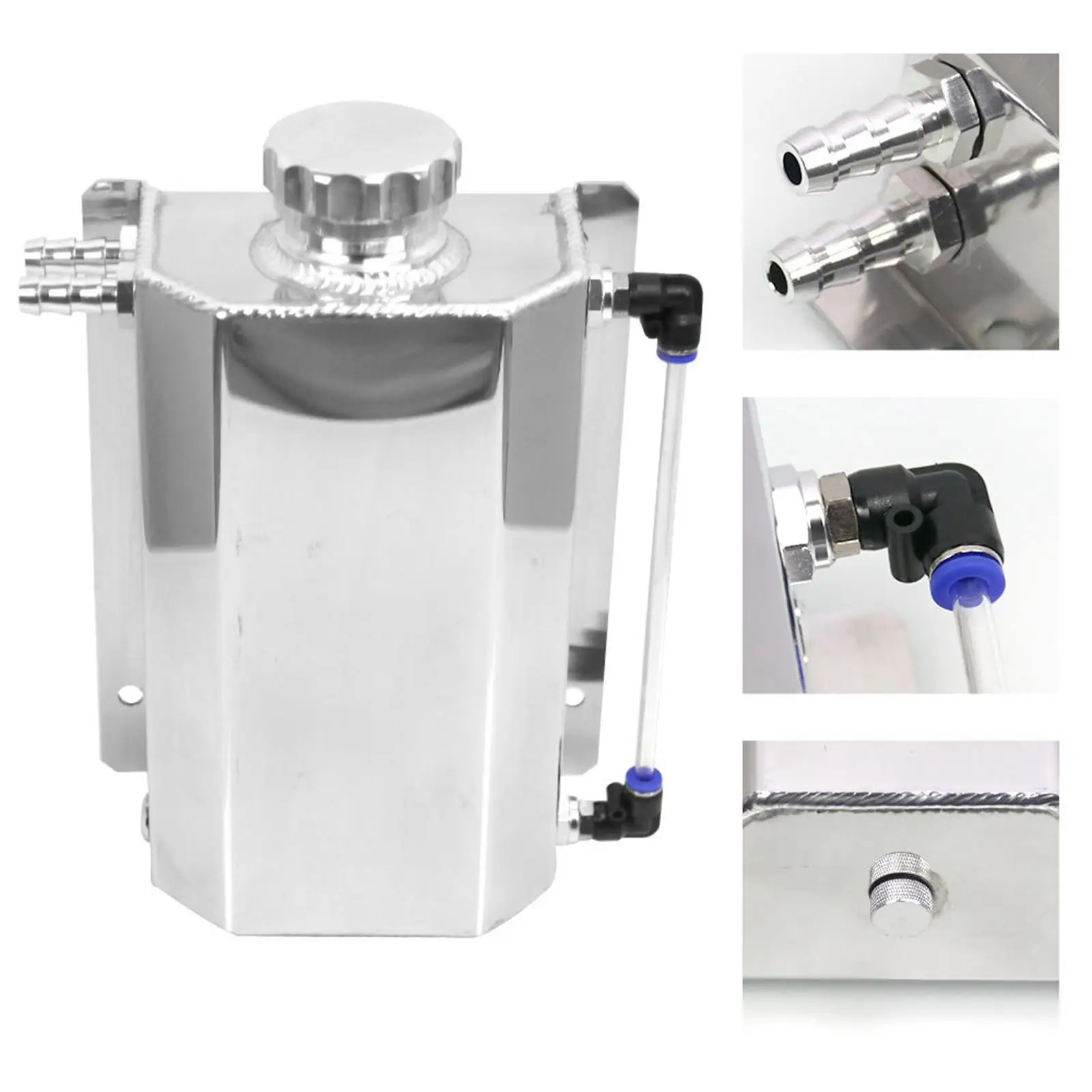 2L Coolant Overflow Tank Aluminum Square Expansion Reservoir Replace