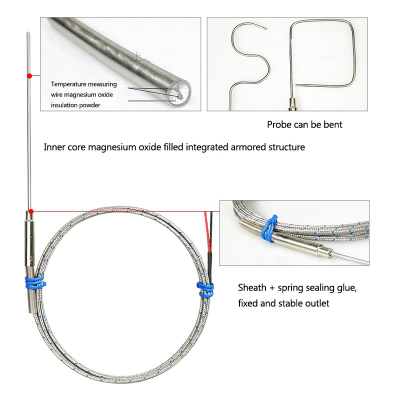Gepanzertes Thermoelement Typ K, biegsamer Sensordraht, 1 mm/2 mm/3 mm-8 mm Durchmesser, 100/200/300 mm, WRNK-191, 0-1100 Grad Temperatursensor – Detail 2