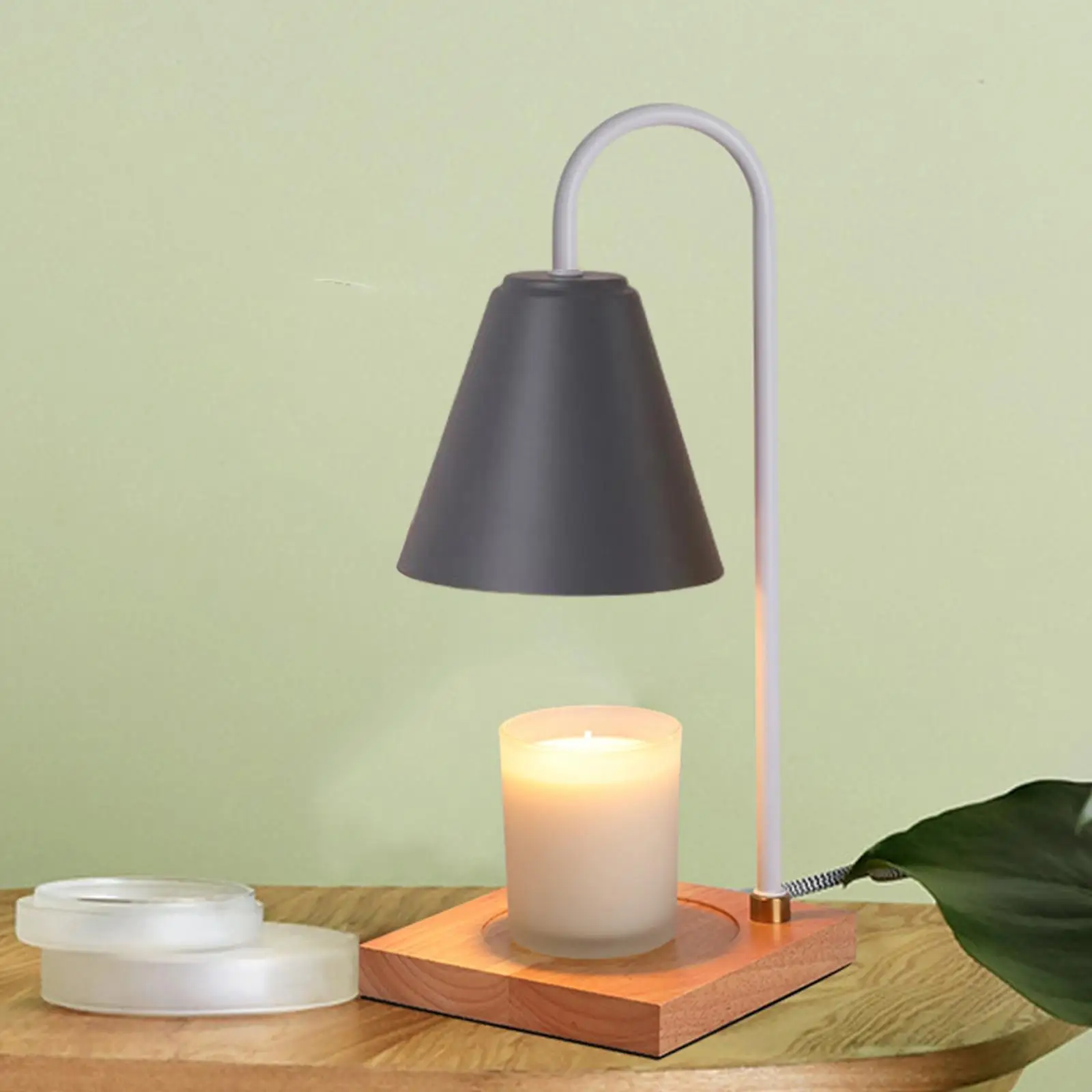Electric Candle Warmer Lamp with 2 Bulbs Wooden Base Wax Melting Light for NightStand Dining Room Candle Home Decor Bar