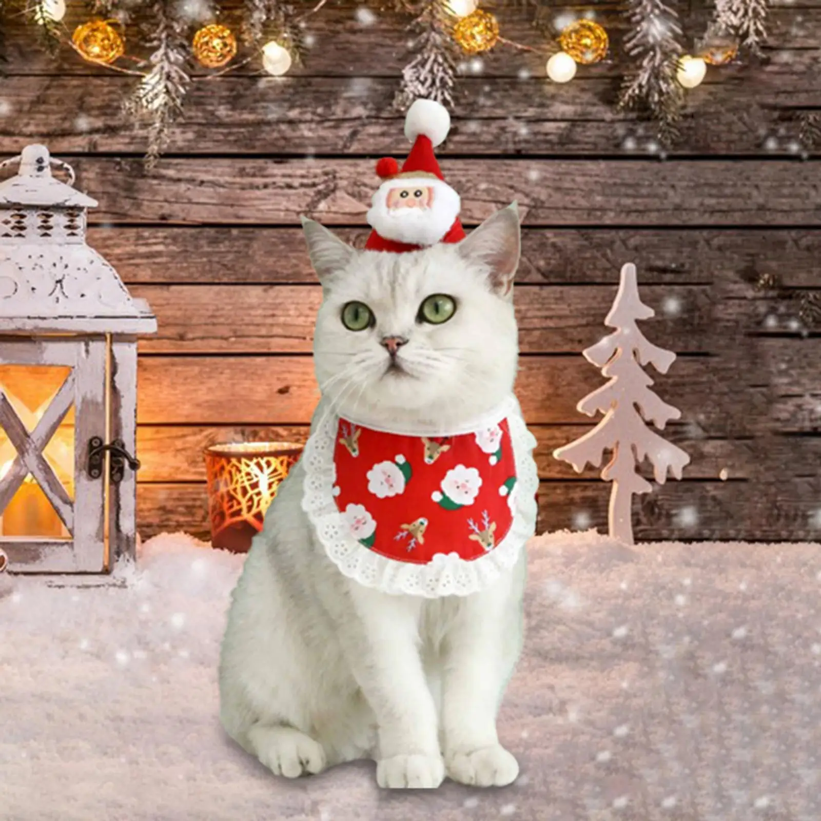 Xmas Small Cats Dogs Hat and Bib Set Decorative Cute Easy to Wear Pet Outfit