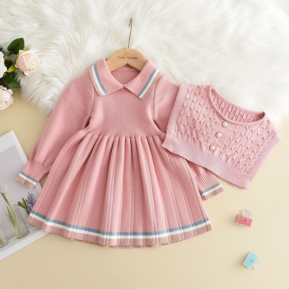 3-7 Jahre Alte Koreanische Version Marineblaues Süßes und Niedliches Mädchenkleid Herbst- und Winter-Strickkleid mit Langen Ärmeln für Kinder – Detail 8