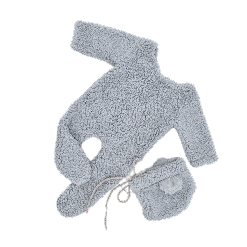 Baby Foto Schießen Requisiten Berber Fleece Bär Ohr Hut & Overall Set Neugeborenen Foto Requisiten Infant Fotografie Outfit 2PCS – Detail 7