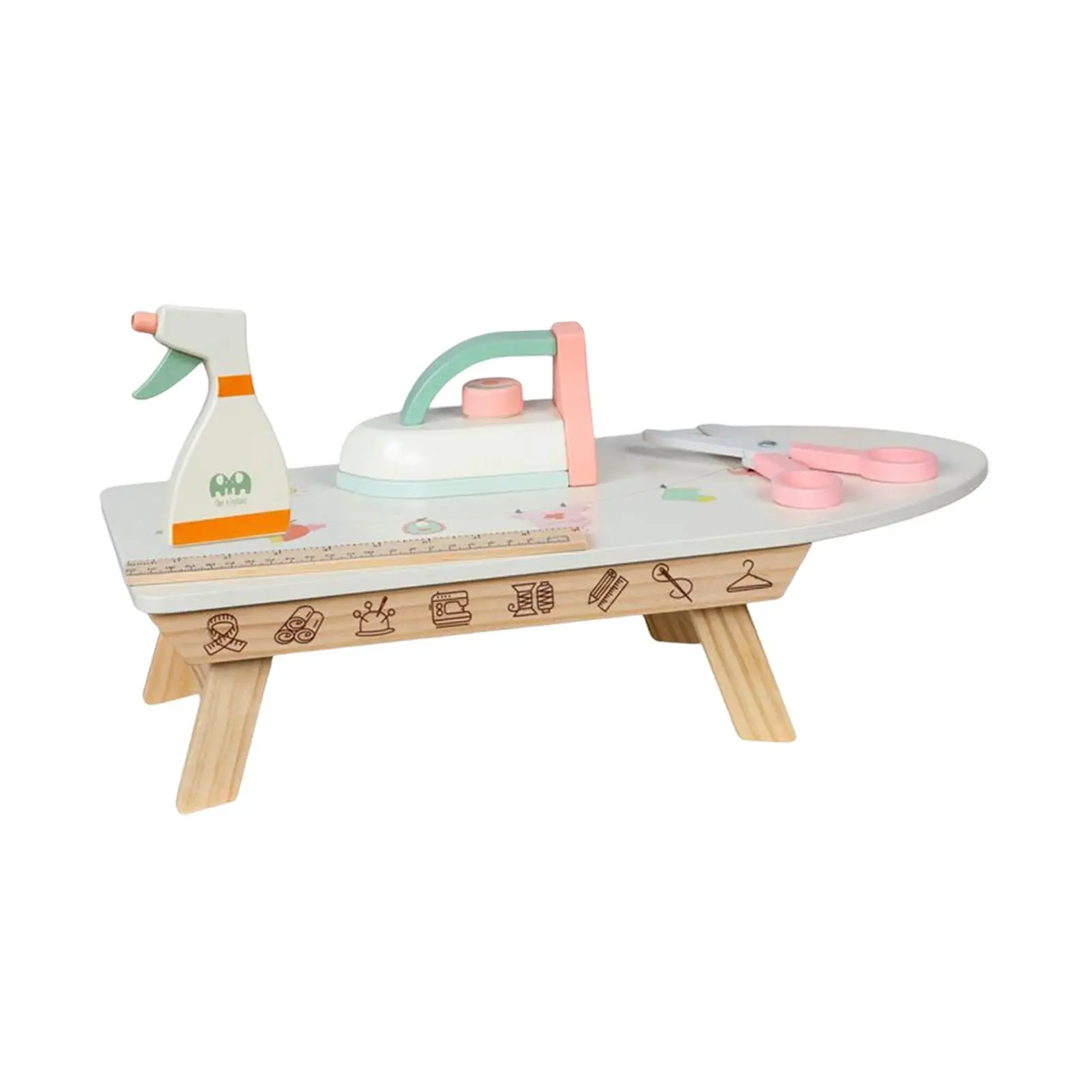 Simulation Ironing Toy Wood Handicraft Toy Fine Motor Skill with Wooden Iron, Ironing Board, and Accessories for Children Kids