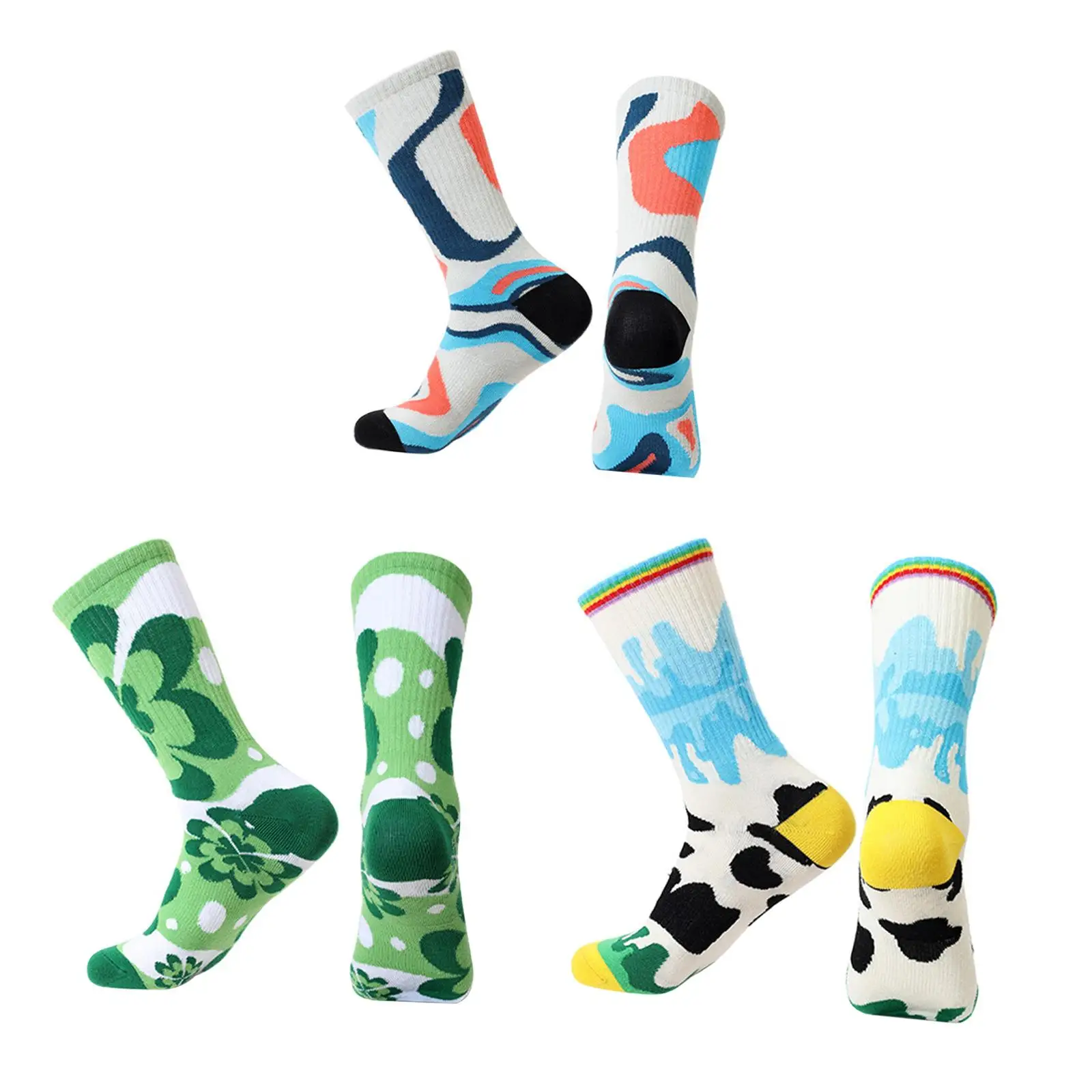 Men Women Colorful Patterned Crew Socks Combed Cotton Fashionable Cool Novelty Casual Crazy Sports Socks for Running Basketball