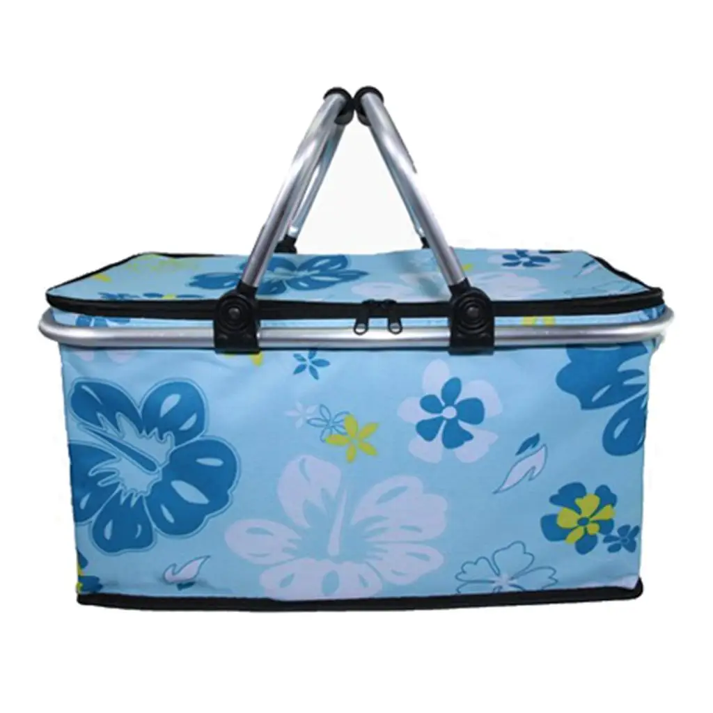 Oxford Cloth Insulated Picnic Basket Cooler Basket Collapsible Waterproof
