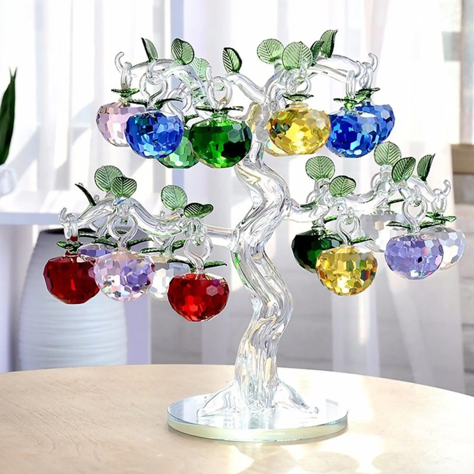 White Crystal  Tree Colorful Feng Shui Lucky Glass Craft Bar Desk Party