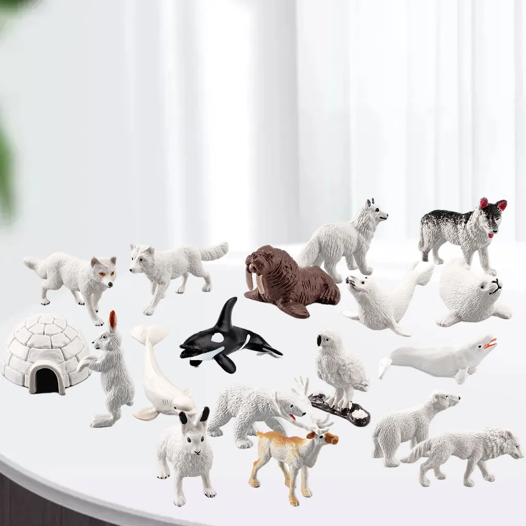 18 Pieces PVC Polar Animal Figurines Cake Toppers Decor for Birthday Gifts