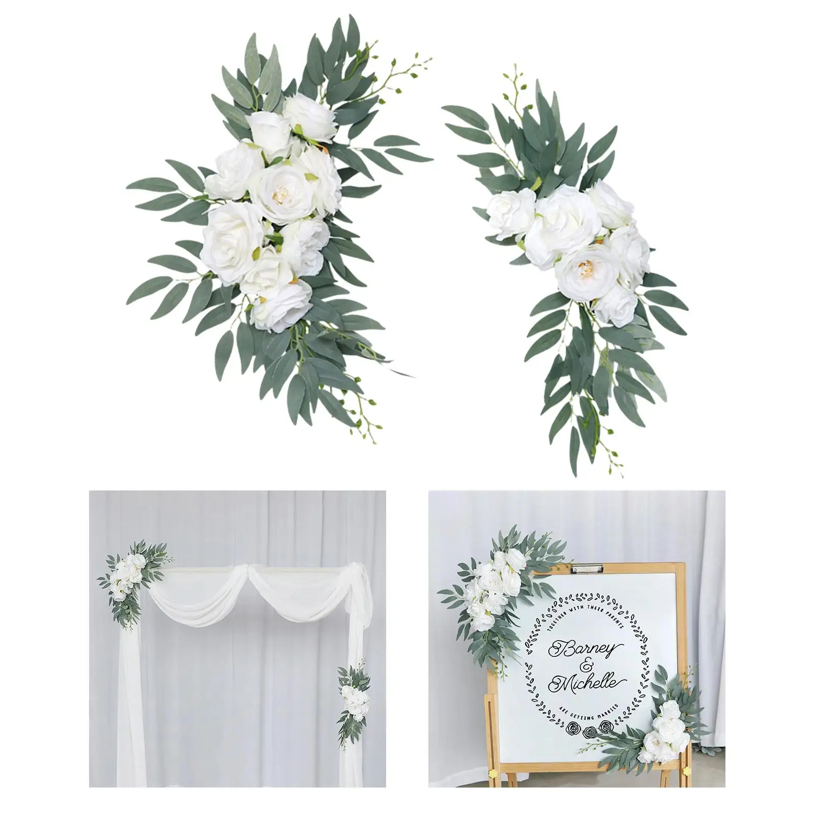 2x Wedding Arch Flowers Artificial Flower Green Leaves Hanging Floral Arrangement Silk Swag for Ceremony Wall Party Home Decor