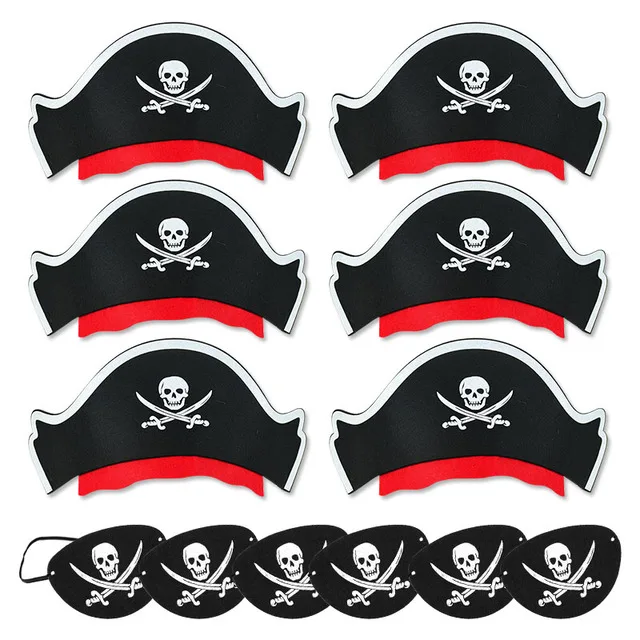 Description Picture 2 of item12Pcs Pirate Captain Hat Skull Print Eye Patch Children Adult Halloween Party Cosplay Costume Cap Decoration Props