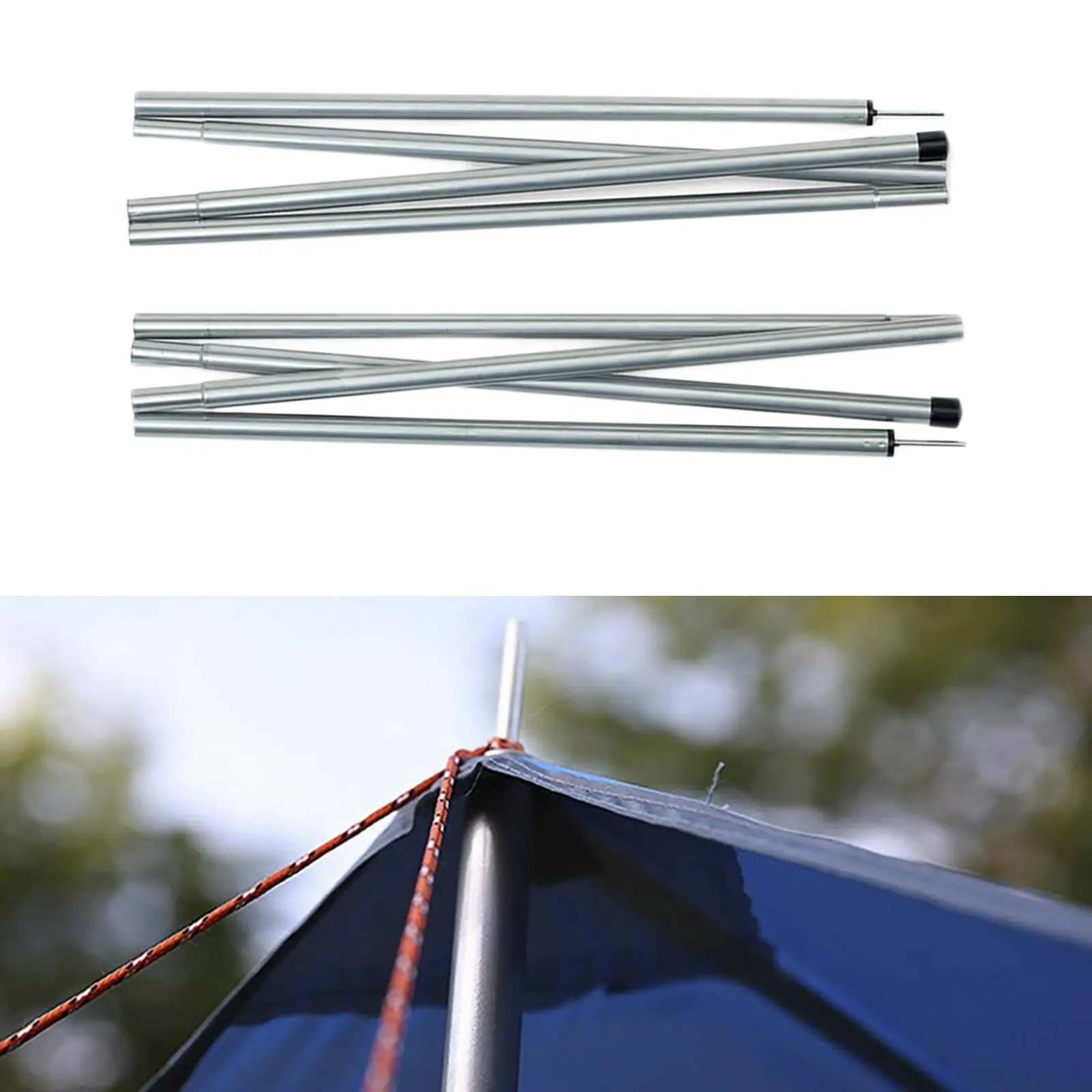 8x Telescopic Tent Tarp Poles Camping 55cm Hammocks Holder Awning Support Replacement Rod Stick Bar for Canopy Tent Fly Rainfly