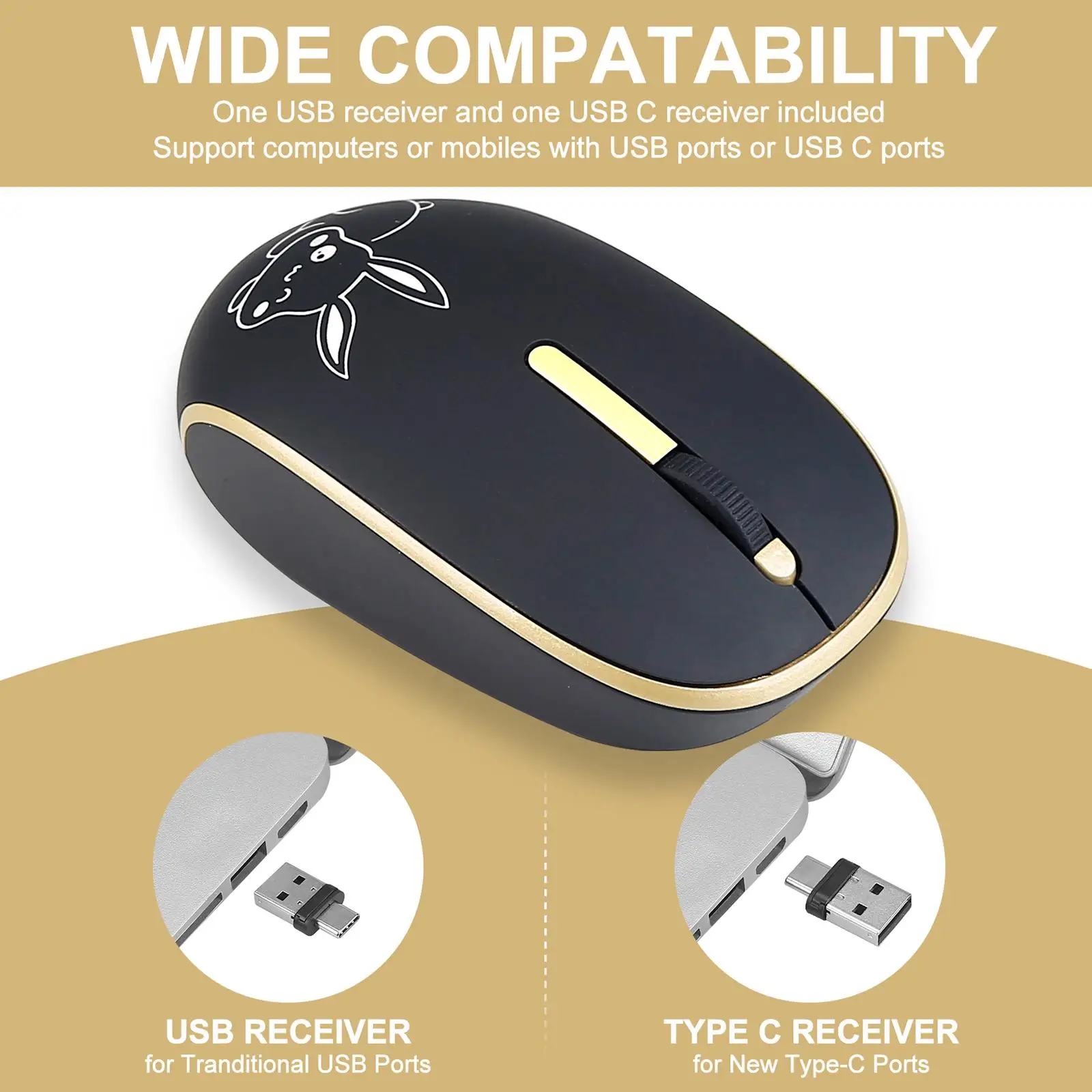 Portable 2.4G Wireless Mouse usb and Type C dual modes Silent Clicking for Tablet Notebook Laptop Computer Desktop