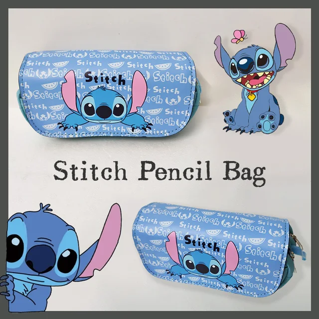 Disney Cartoon Lilo & Stitch Estuche de lápiz de gran capacidad Pu Cuero  Estuche de lápices de doble capa Bolsa Pluma Organizador Bolsa de papelería  para niños Niños Niñas Stu
