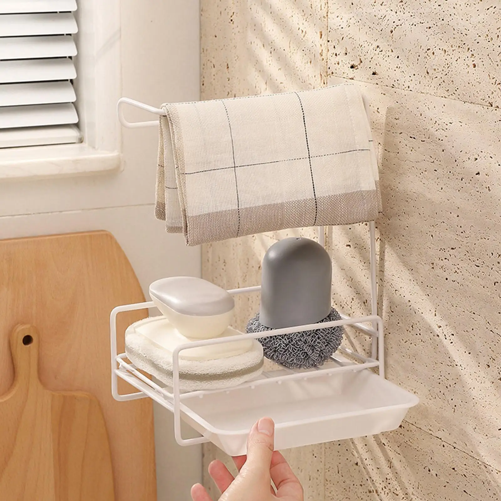 Sink Caddy Organizer Brush Dishcloth Sink Caddy Drain Tray for Kitchen Sink