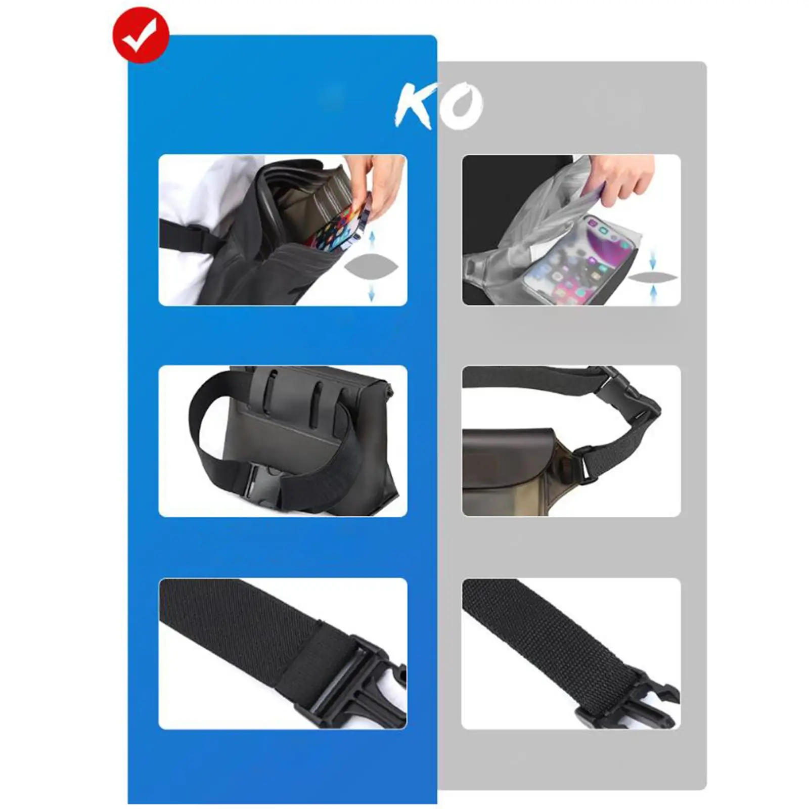 Waterproof Fanny Pack 20x16x8cm Screen Touchable Large Cross Body Waist Bag for Men Travel Outdoor Activities Water Parks