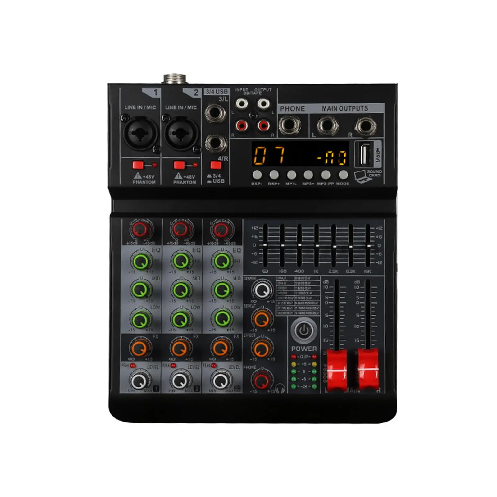 4 Channel Mixer Sound Mixing Console Digital Mixer AUX USB for Recording DJ 2 Channel Stereo Input Professional EU Adapter