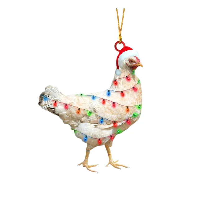 Christmas Tree Decoration Chicken Ornament Cock With String Light 2d  Acrylic Flat Pattern Hanging Ornament Rooster Pendant Decor - AliExpress