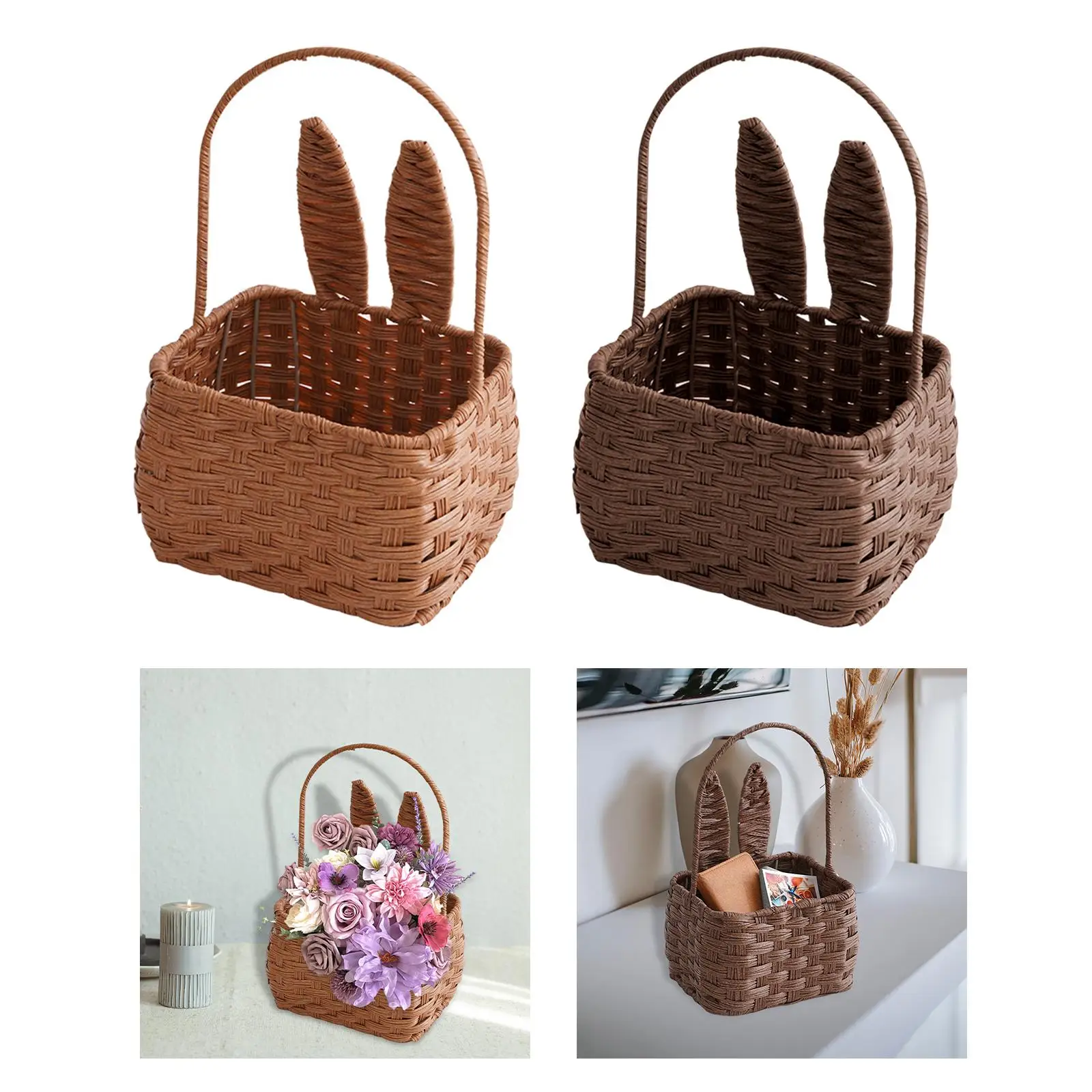 Cute Bunny Easter Basket Handmade Container Eggs Candy Storage for Fruit Vegetable Concert Family Wedding Garden Decoration