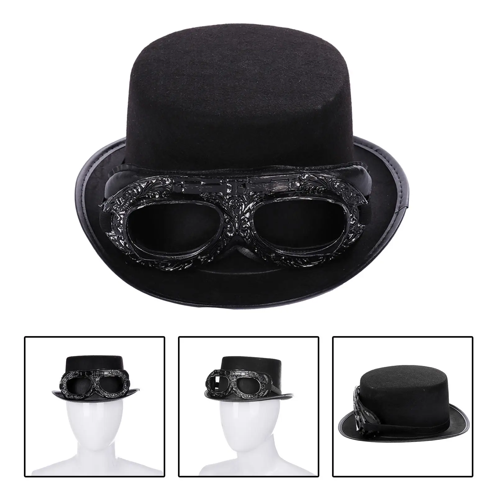 Victorian Steampunk Top Hat with Goggles Headgear for Halloween Fancy Dress