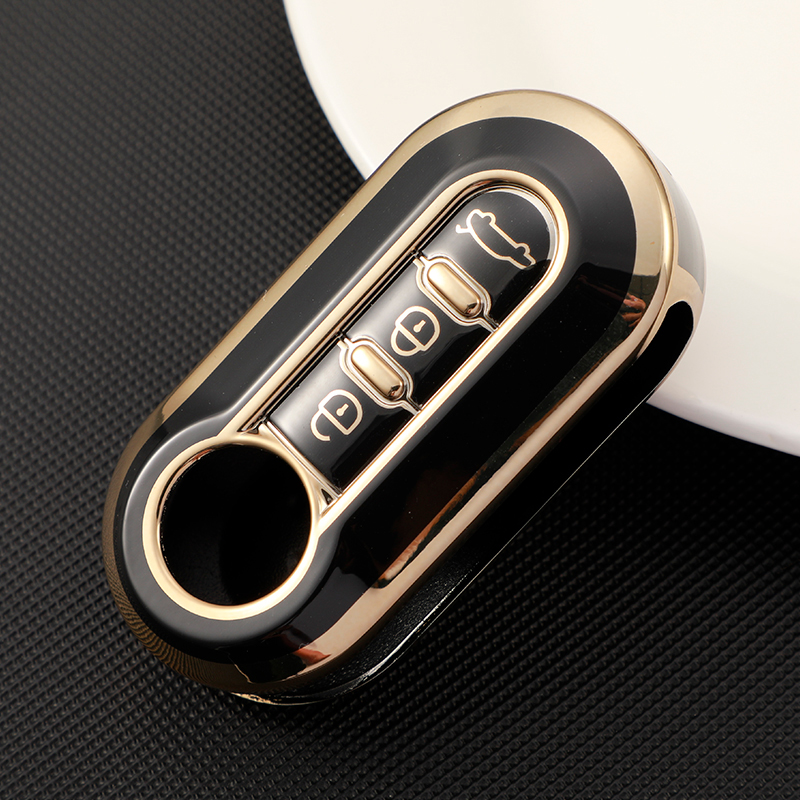 3-Tasten für Fiat 500 Ducato Panda Punto Gold TPU Auto Flip Klappschlüsselhülle Fernschlüsselgehäuse Halter Protecor Schlüsselanhänger – Detail 6