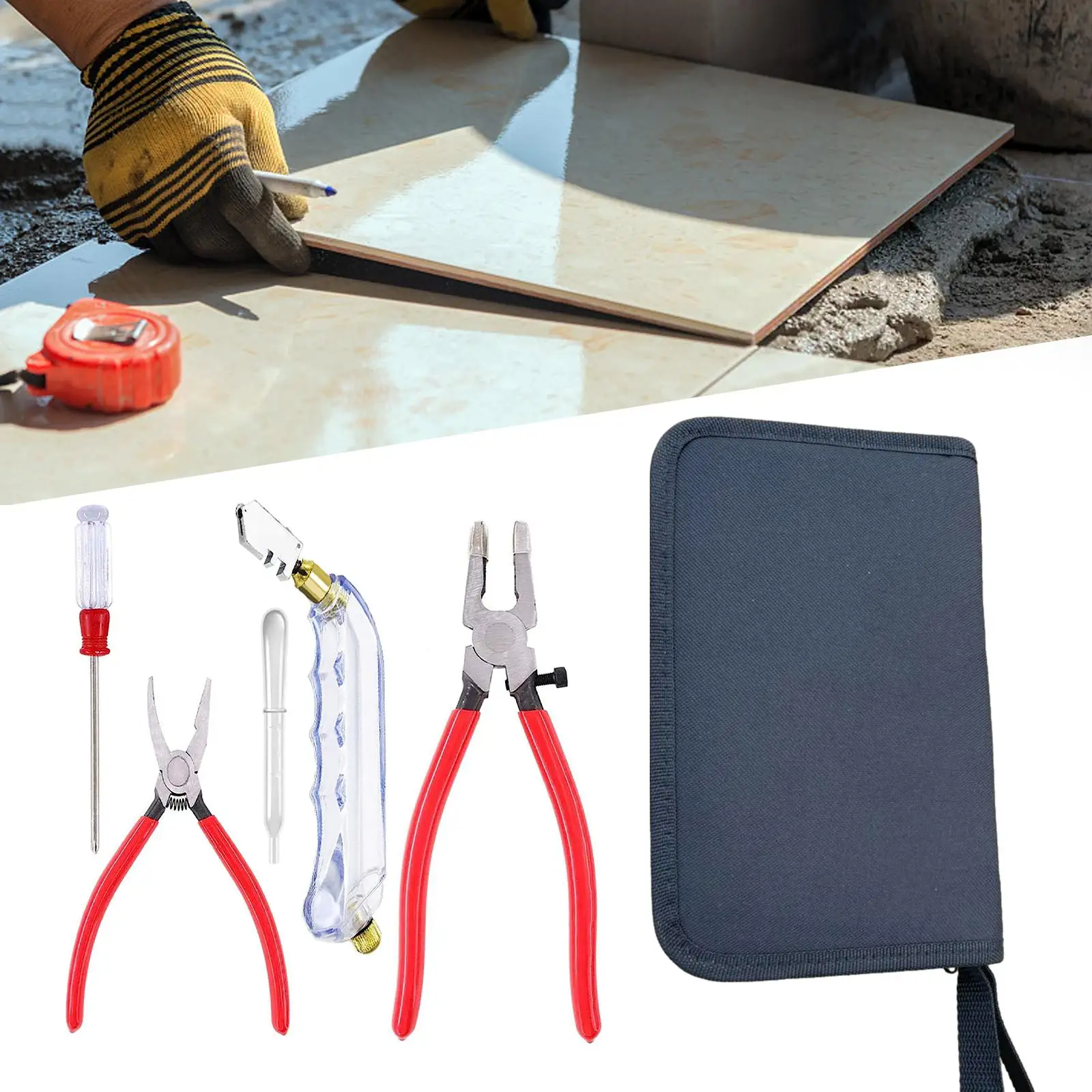 Glass Cutting Tools with Storage Bag Nippers Glass Cutter Tool Kit for Fusing Thick Glass Breaking Mosaics Tiles