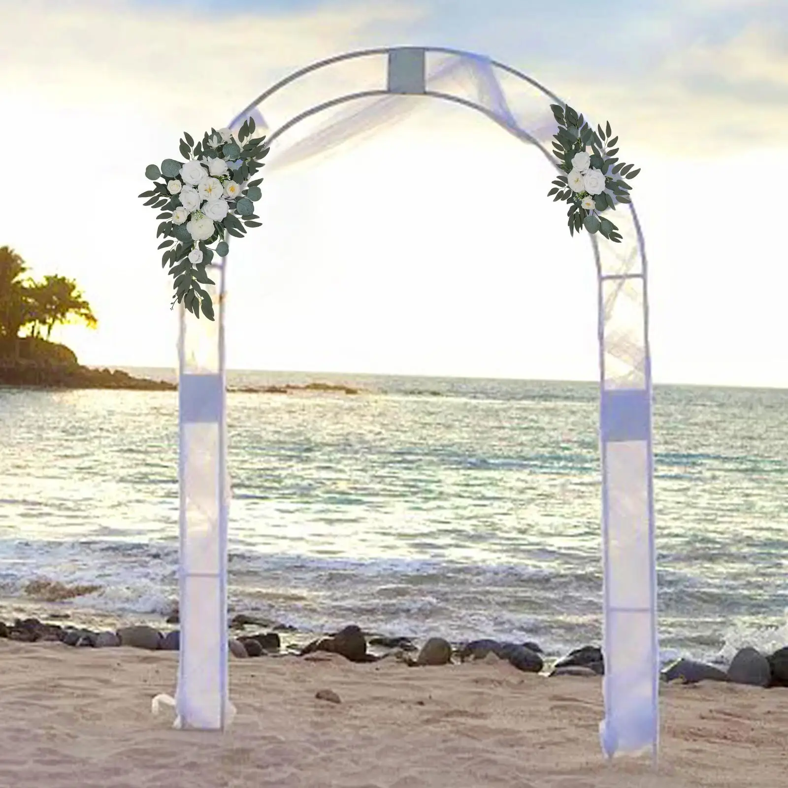 2x Artificial Wedding Arch Flowers White Flowers Green Leaves Ceremony Signs for Backdrop Arrangement Ceremony Wedding Home