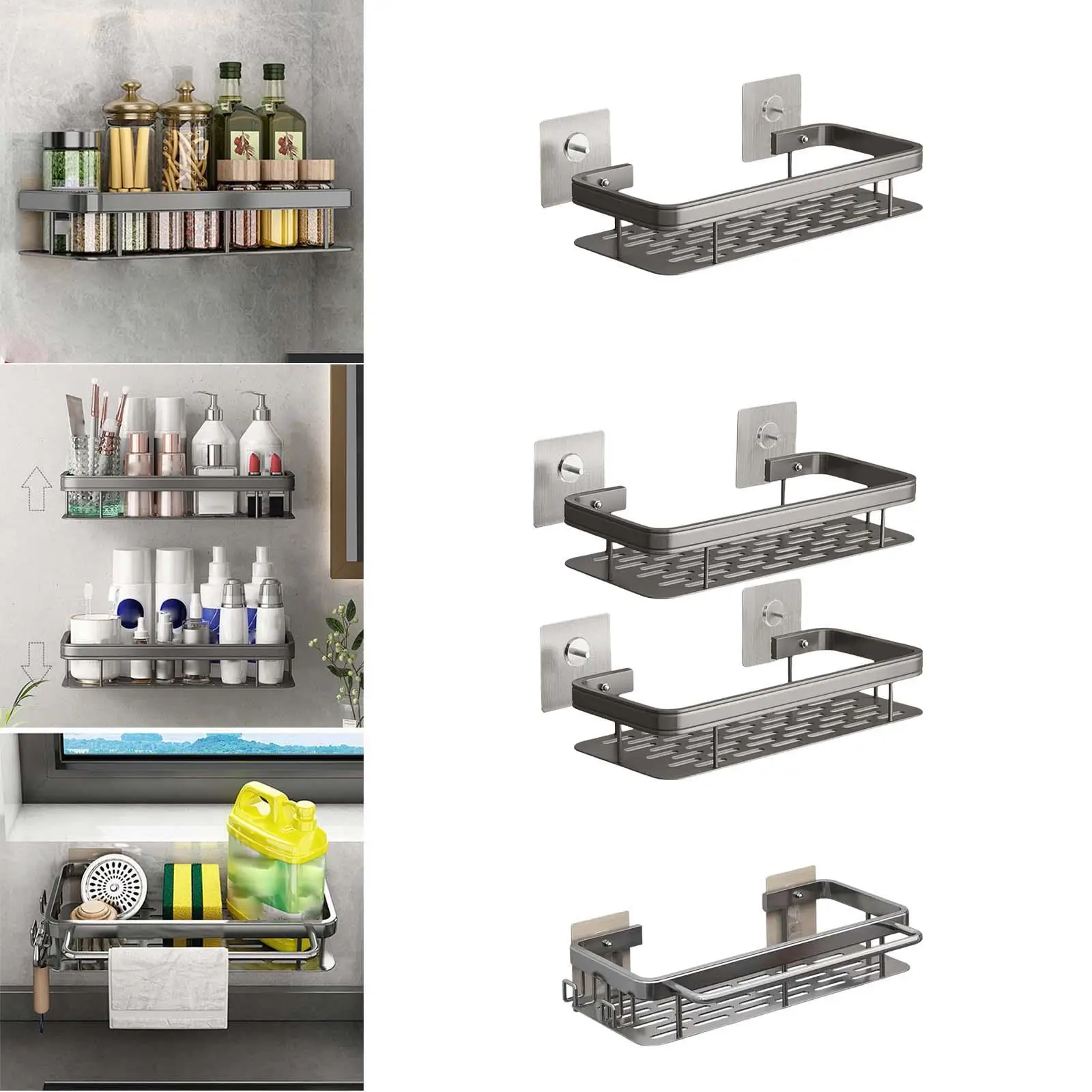 Wall Mounted Shower Caddy Bathroom Shelf Multifunction Toilet Storage Rack Aluminium Toilet Shower Dorm Bathroom Household