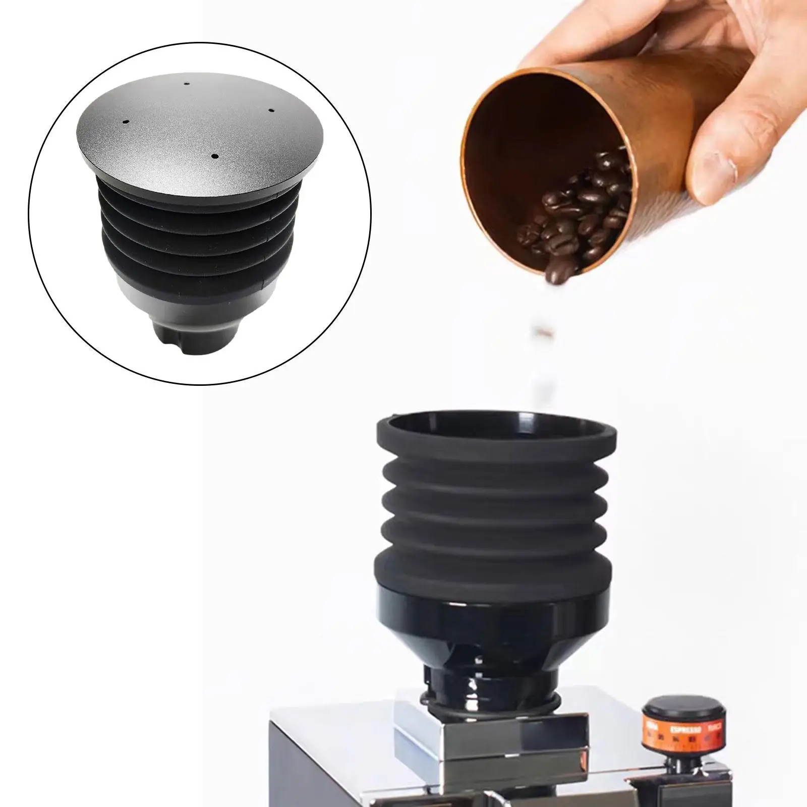 Grinder Blowing Bean Bin Funnel with Metal Cover Reusable Universal Hand Pressure Powder Blowing Coffee Machine Replacements