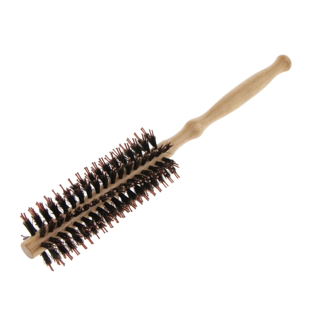 Wood Handle Round Hair Brush Hairdressing    Comb Hairbrush Brown