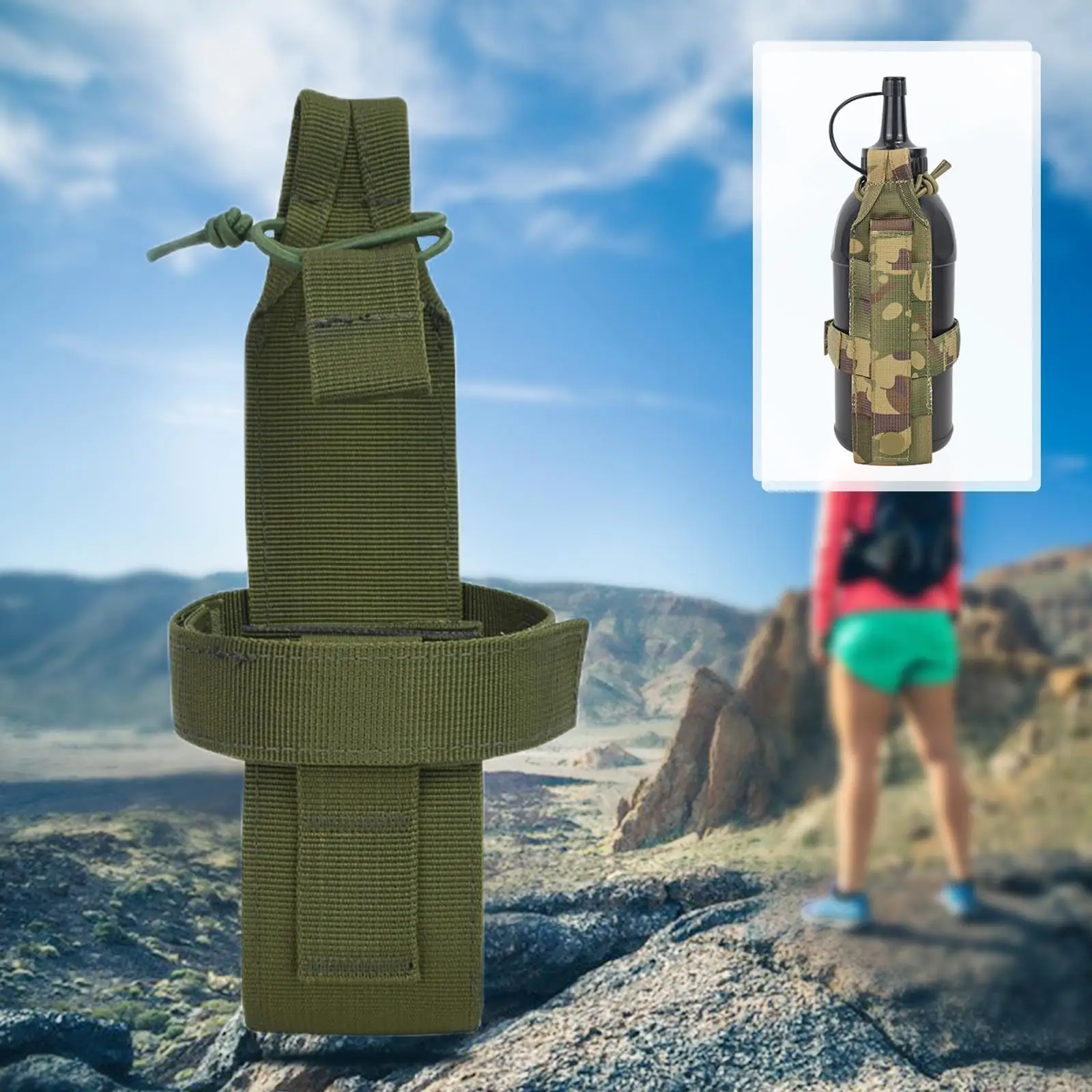 Adjustable Molle Water Bottle Pouch Outdoor ,Portable Water Bottle Carrier Holder Bag for Hiking Hunting Sports Camping Cycling