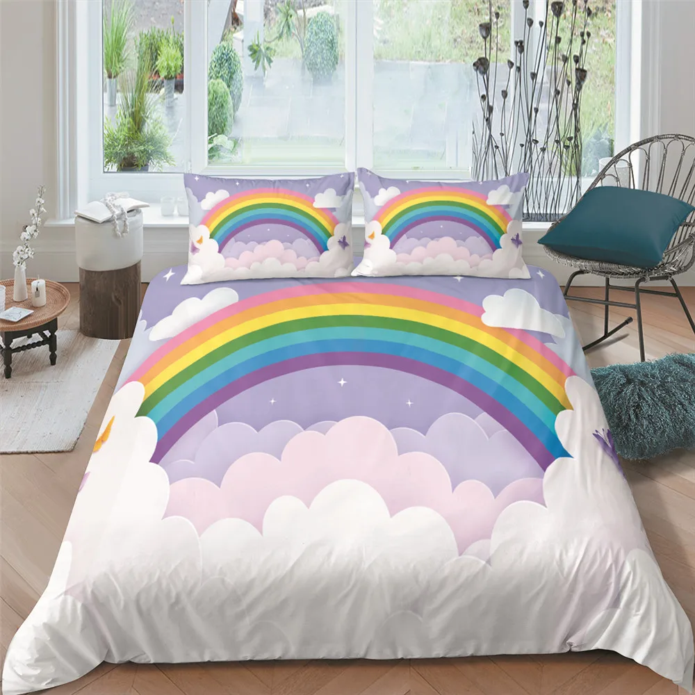 Home Textiles Luxury 3D Rainbow Duvet Cover Set Pillowcase Multicolour Bedding Set Queen and King Size Comforter Bedding Set