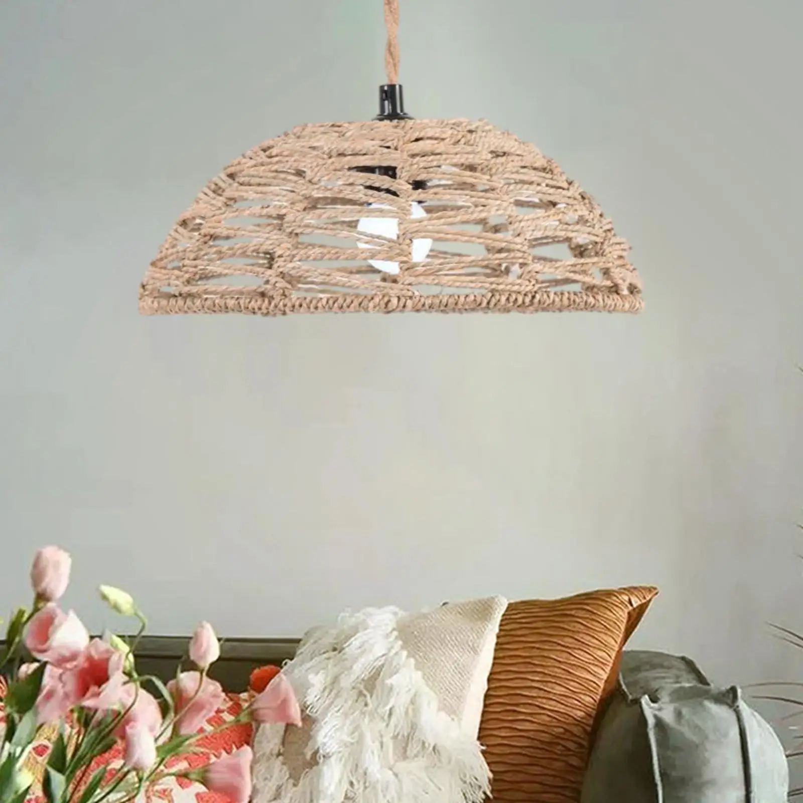 Rattan Lamp Shade Pendant Light Cover Decor Boho Lampshades Replacement Floor Lamps Fixture Table Lamp Hotel Cafe Hallway