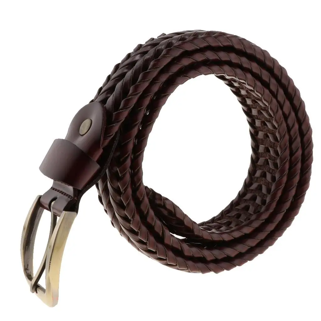Retro Men Women`s Elastic Fabric Woven Braided Stretch Leather Belt with Metal Buckle