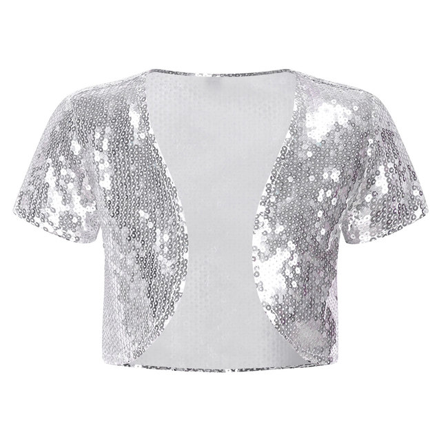 Boléro Femme à Manches Courtes Avec Perles - Ouvert Devant, 100% Coton, Longueur 38 Cm
