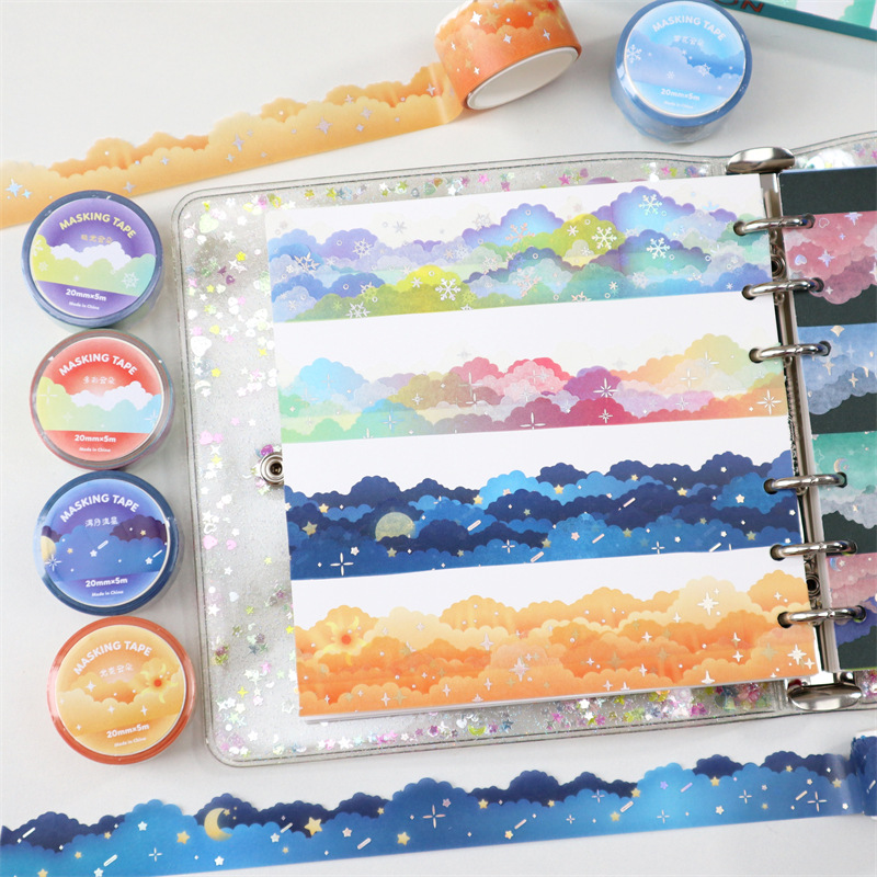 Kawaii stars moon clouds Decorative Adhesive Tape Hot silver Masking Washi Tape Diy Scrapbooking Sticker Label korean Stationery 4 4.JPG