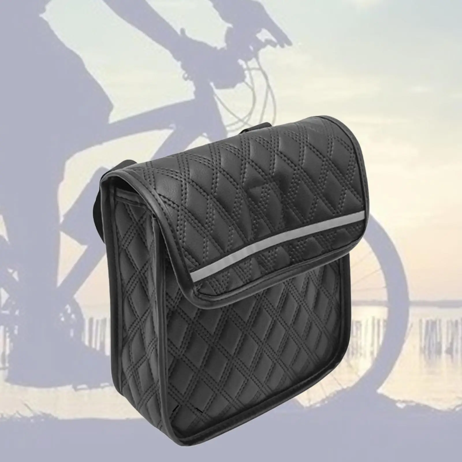 PU Leather Bike Handlebar Bag Front Pocket Organizer Storage Pouch Phone Holder Bag for Road Bike Mountain Bike Accessories