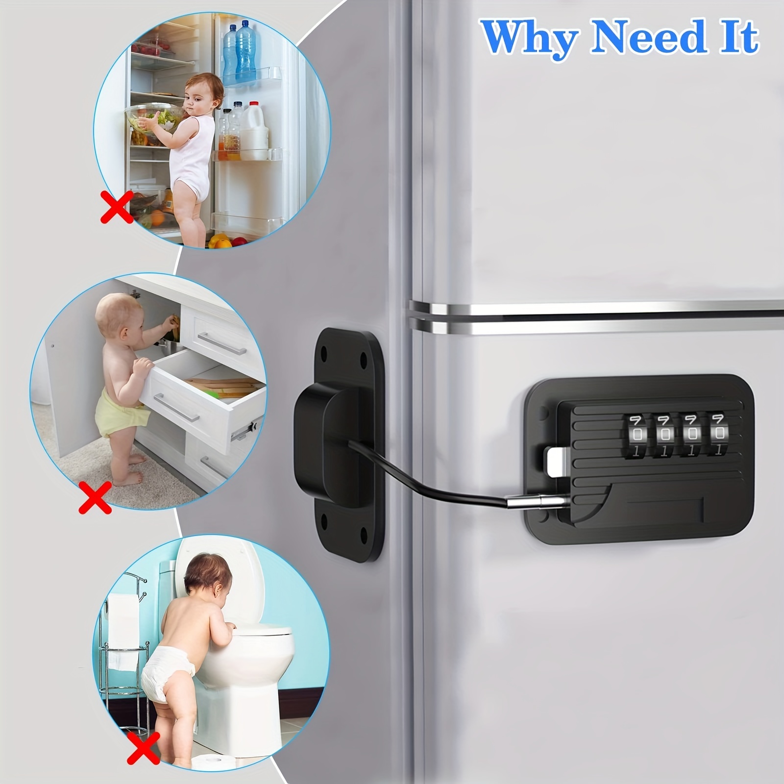 Description Picture 2 of itemRefrigerator Lock Cabinet Locks Child Safety Locks Lock Lockers Drawer Password Locks 4 Digit Lock for Windows Closets Drawers