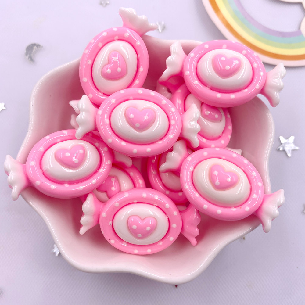 10PCS Harz Bunte Kawaii Rosa Candy Herz Donut Flache rückseite Stein Cartoons Sammelalbum Figuren DIY Bogen Dekor Zubehör Handwerk – Detail 6