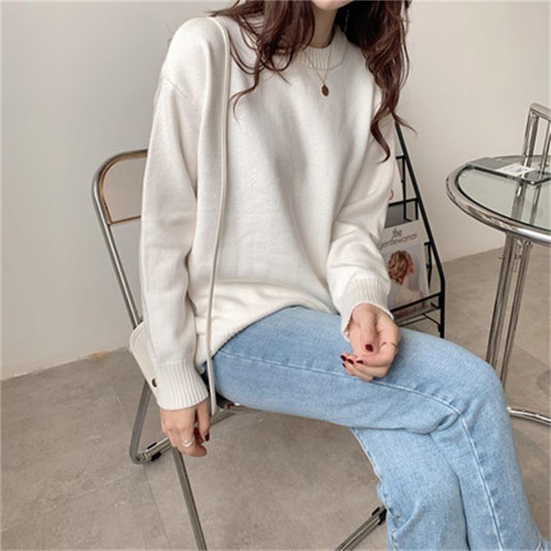 moda cor sólida malha solta camisola coreana roupas femininas outono novo casual pullovers comutar topos