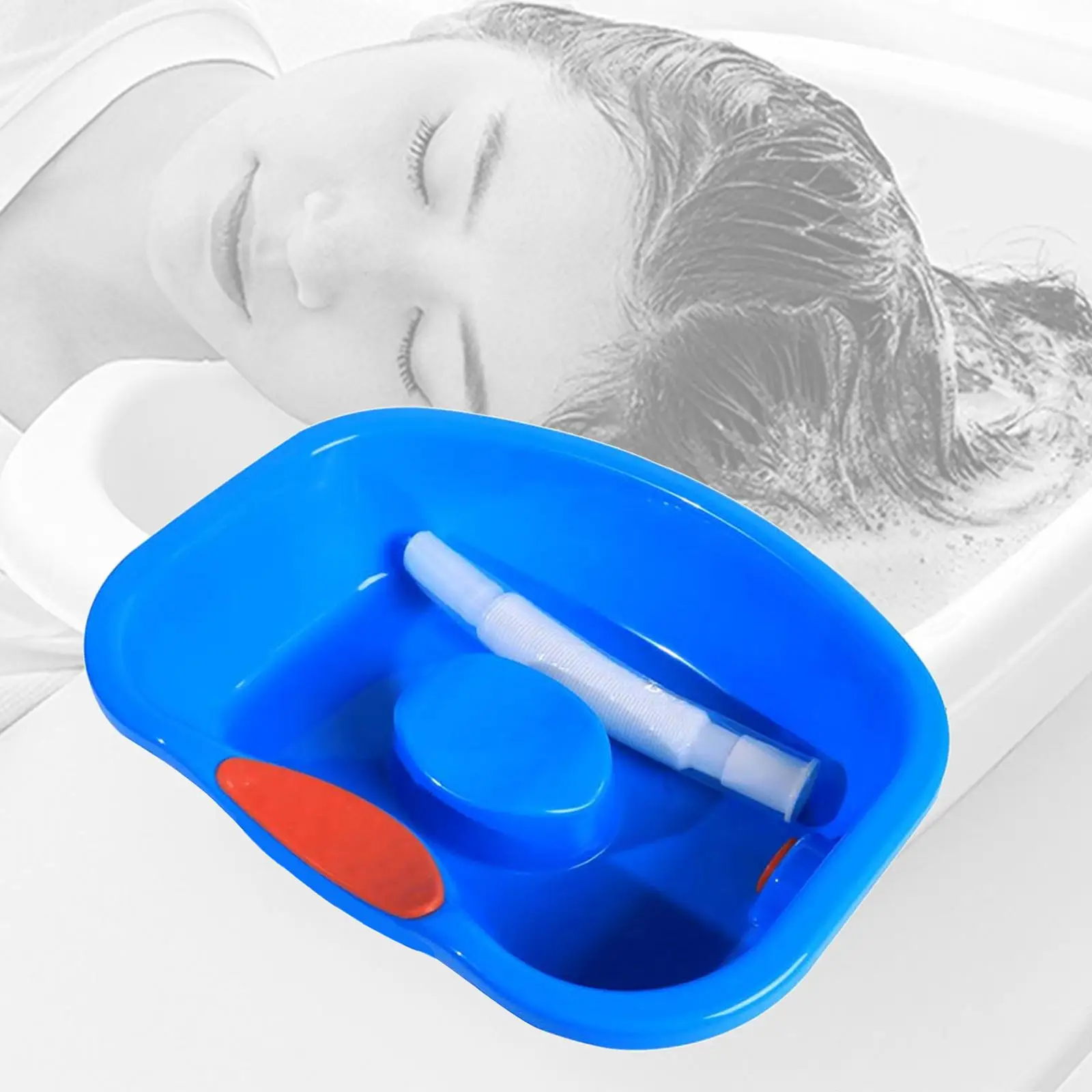 Bed Shampoo Basin Hair Washing Basin Wash Tub with Drain Hose, Round Edge