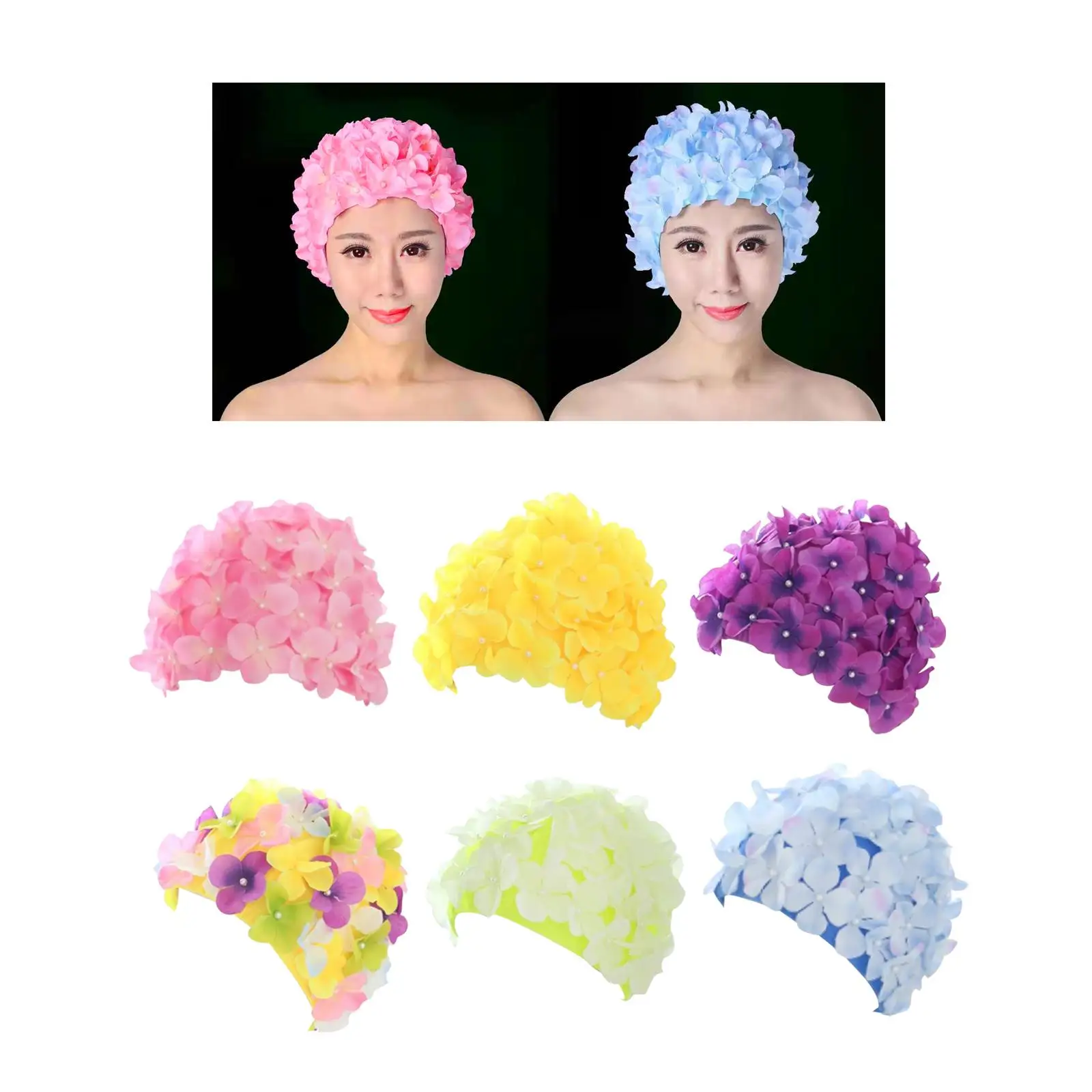 Flower Swim Cap Bathing Caps for Long Short Hair Gift All Levels of Swimming