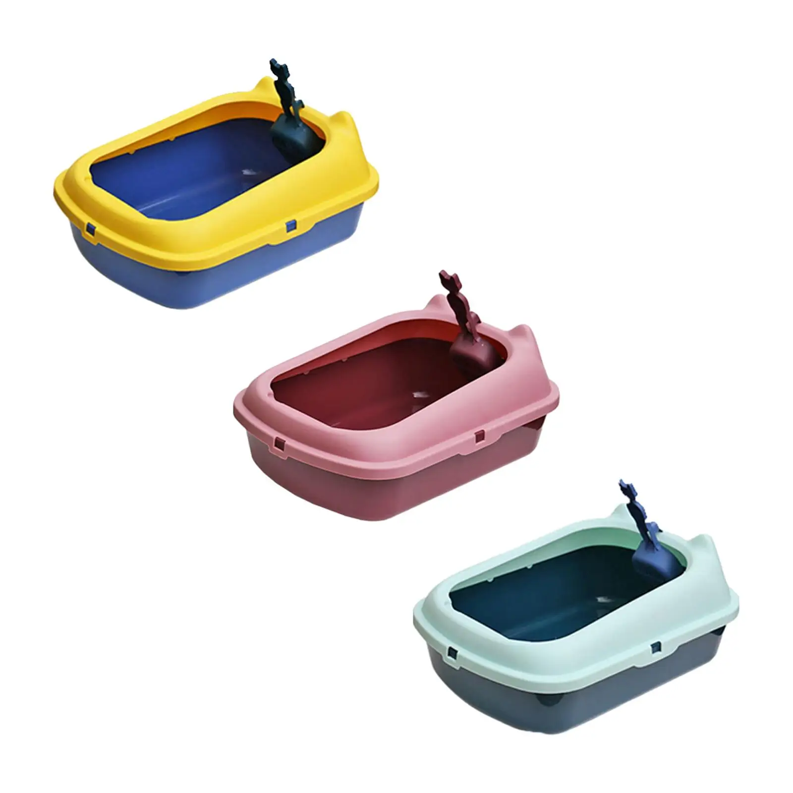 Open Top Pet Litter Tray Anti Splashing Kitten Toilet with Scoop Cat Litter Basin High Sided Cat Litter Tray for Indoor Cats