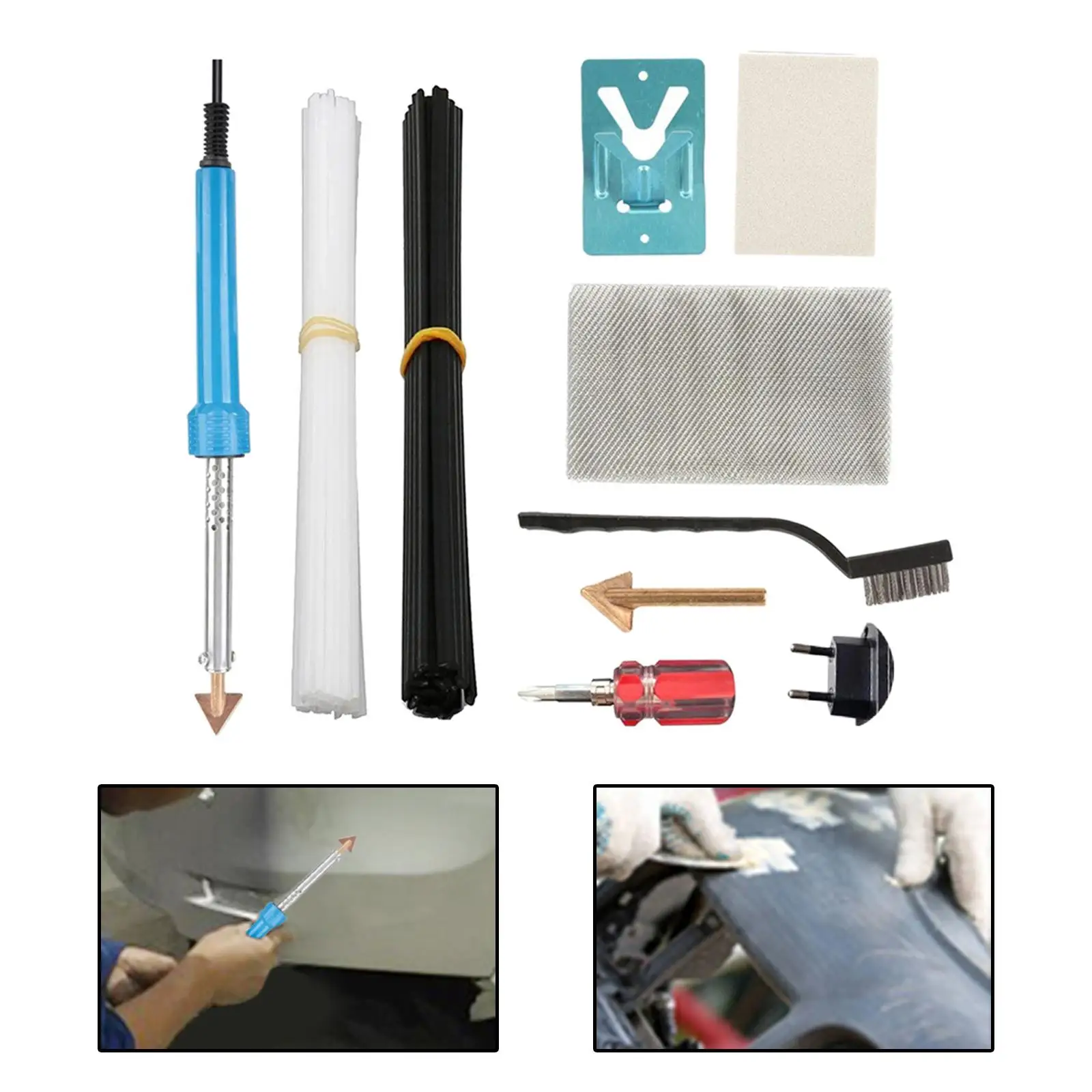 Plastic Welding Kit 1 Metal Stand 220V 40 Plastic Rods 1 Wire Brush 2 Sandpaper 1 Metal Mesh Welder Tools for Dashboard Crafts