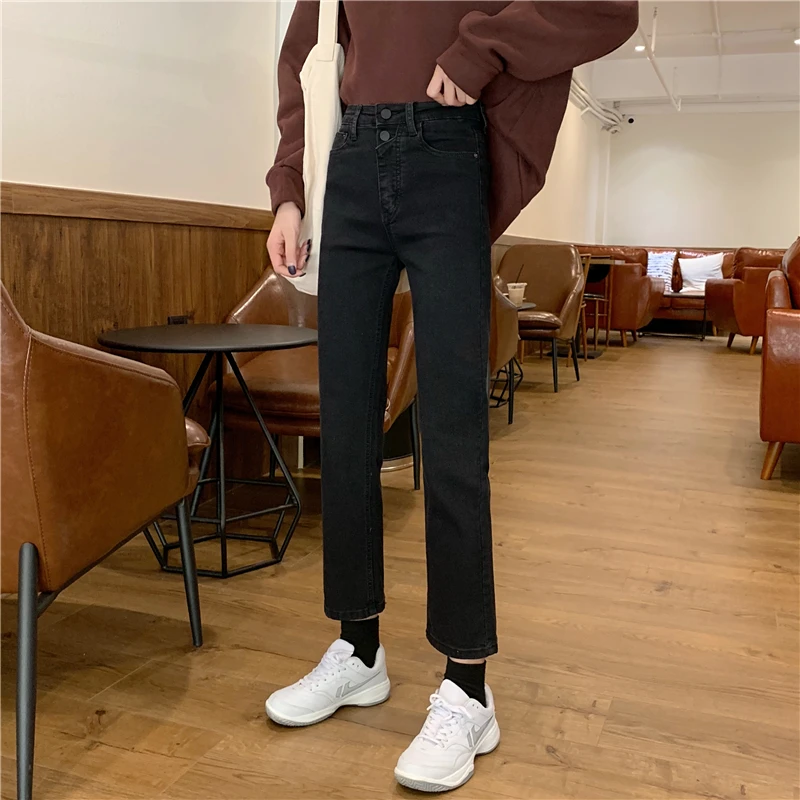 cargo pants for women DD1412  New high-waisted slim nine-point straight-leg pants washed all-match jeans ksubi jeans